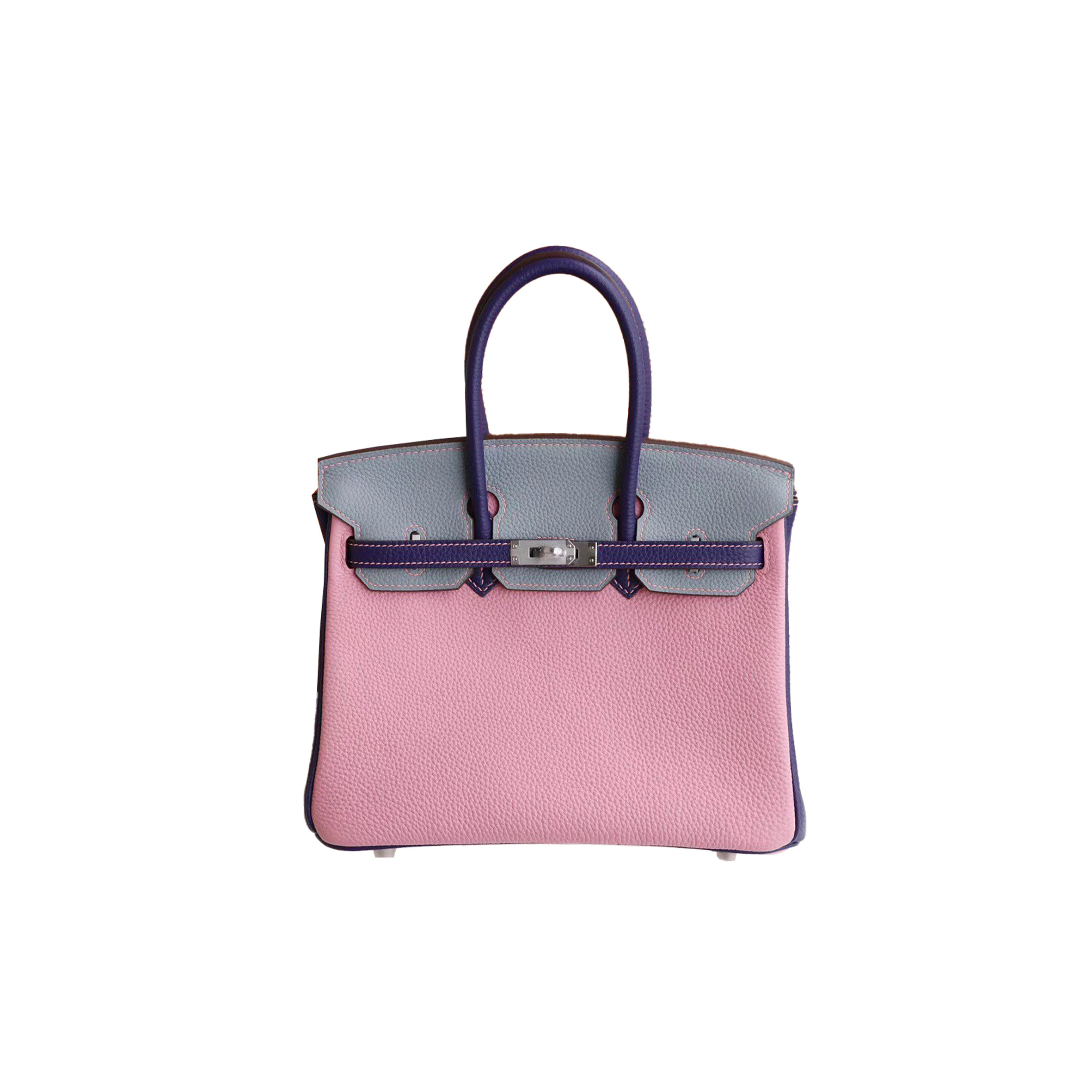 HERMÈS MASTER BIRKIN 25 TOGO LEATHER LINEN BLUE SWALLOWTAIL PURPLE MILKSHAKE PINK SILVER BUCKLE BAG H028365CC08 (25*20*13cm)